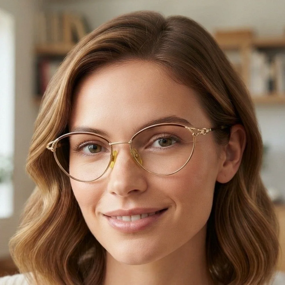 Christian Dior Vintage Gold Cat Eye Optical Glasses Frames 56-17 CD Logo